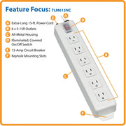 Tripp Lite Power Strip 120V 5-15R 6 Outlet Metal 15' Cord 5-15P - NEMA 5-15P - 6 NEMA 5-15R - 15ft - TLM615NC