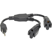 Tripp Lite 1ft Power Cord Extension Y Splitter Cable 5-15P to 5-15R 10A 18AWG 1' - P022-001-2