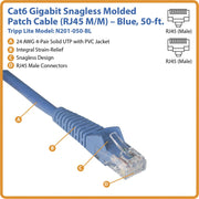 Tripp Lite 50ft Cat6 Gigabit Snagless Molded Patch Cable RJ45 M/M Blue 50' - N201-050-BL