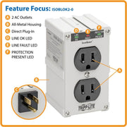 Tripp Lite by Eaton Isobar ISOBLOK2-0 2-Outlets Surge Suppressor/Protector - IBLOK2-0