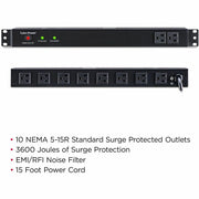 CyberPower Rackbar Surge Suppressor RM 1U RKBS15S2F8R 15A 10-Outlet - RKBS15S2F8R