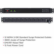 CyberPower Rackbar Surge Suppressor RM 1U RKBS15S2F10R 15A 12-Outlet - RKBS15S2F10R
