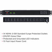 CyberPower Rackbar Surge Suppressor RM 1U RKBS15S2F12R 15A 14-Outlet - RKBS15S2F12R