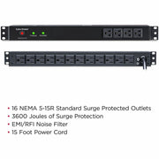 CyberPower Rackbar Surge Suppressor RM 1U RKBS15S4F12R 15A 16-Outlet - RKBS15S4F12R