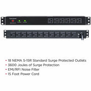 CyberPower Rackbar Surge Suppressor RM 1U RKBS15S6F12R 15A 18-Outlet - RKBS15S6F12R