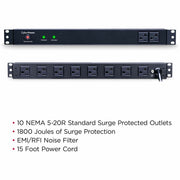 CyberPower Rackbar Surge Suppressor RM 1U RKBS20S2F8R 20A 10-Outlet - RKBS20S2F8R