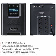 CyberPower Smart App Sinewave PR1500LCD 1500VA Pure Sine Wave Mini-Tower LCD UPS - PR1500LCD