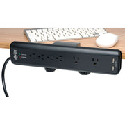 Tripp Lite Surge Protector Power Strip Desk Mount 120V USB 6 Outlet 6' Cord - 6 x NEMA 5-15R - 1875 VA - 2100 J - 120 V AC Input - 5 V DC Output - TLP606DMUSB