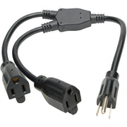 Tripp Lite 19in Power Cord Extension Y Splitter Cable 5-15P to 5-15R 13A 16AWG 18" - P024-18N-13A-2R