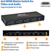 Tripp Lite by Eaton 4x4 High Speed HDMI Video Matrix Switch with Audio 1920x1200 at 60Hz / 1080p - B119-4X4