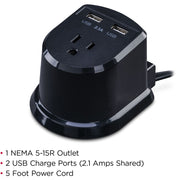 CyberPower CSP105U Dual Power Station 1-Outlet with 2-2.1A USB Charging Ports and 5FT Cord - CSP105U