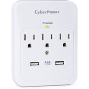 CyberPower CSP300WUR1 Professional 3-Outlets Surge with 600J, 2-2.1A USB and Wall Tap - Plain Brown Boxes - CSP300WUR1