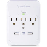 CyberPower CSP300WUR1 Professional 3-Outlets Surge with 600J, 2-2.1A USB and Wall Tap - Plain Brown Boxes - CSP300WUR1