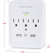 CyberPower CSP300WUR1 Professional 3-Outlets Surge with 600J, 2-2.1A USB and Wall Tap - Plain Brown Boxes - CSP300WUR1