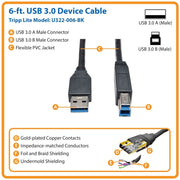 Tripp Lite series USB 3.0 SuperSpeed Device Cable (AB M/M) Black, 6-ft - U322-006-BK