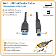 Tripp Lite series USB 3.0 SuperSpeed Device Cable (AB M/M) Black, 10-ft. - U322-010-BK