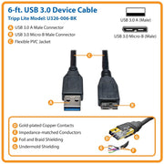 Tripp Lite series USB 3.0 SuperSpeed Device Cable (A to Micro-B M/M) Black, 6-ft - U326-006-BK