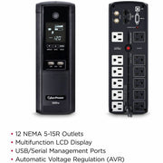 CyberPower UPS Systems BRG1500AVRLCD Intelligent LCD -  Capacity: 1500 VA / 900 W - BRG1500AVRLCD