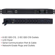 CyberPower PDU20MHVIEC10AT Metered ATS PDU 200-240V 20A 1U 10-Outlets (2) IEC C20 - PDU20MHVIEC10AT