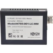 Tripp Lite by Eaton 10/100/1000 LC Multimode Media Converter, 550M, 850nm - N785-001-LC-MM