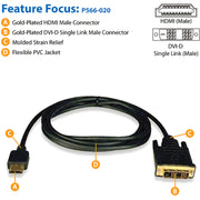 Tripp Lite 20ft HDMI to DVI-D Digital Monitor Adapter Video Converter Cable M/M 20' - P566-020