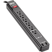 Tripp Lite Surge Protector Power Strip 6 Outlet 2 USB Ports 6 ' Cord Black - 6 x NEMA 5-15R, 2 x USB - 1875 VA - 990 J - 120 V AC Input