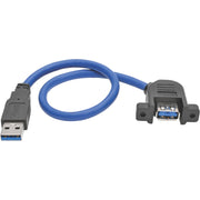 Tripp Lite by Eaton USB 3.0 SuperSpeed Panel-Mount Type-A Extension Cable (M/F), 1 ft