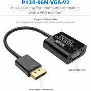 Tripp Lite 6in DisplayPort to VGA Adapter Active Converter DP to VGA M/F DPort 1.2 6" - P134-06N-VGA-V2