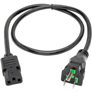 Tripp Lite 3ft Computer Power Cord Hospital Medical Cable 5-15P to C13 10A 18AWG 3' - P006-003-HG10