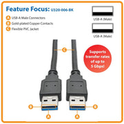 Tripp Lite series USB 3.0 SuperSpeed A/A Cable (M/M), Black, 6 ft - U320-006-BK