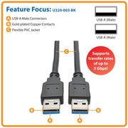 Tripp Lite series USB 3.0 SuperSpeed A/A Cable (M/M), Black, 3 ft - U320-003-BK