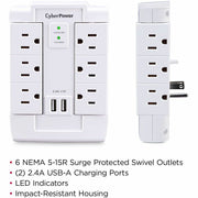 CyberPower Professional CSP600WSURC2 6 Outlets Surge Suppressor/Protector - CSP600WSURC2