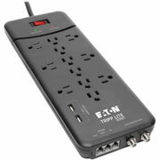 Tripp Lite Surge Protector Power Strip 12 Outlets, 2 USB Charging Ports Tel/Modem/Coax - 12 x NEMA 5-15R, 2 x USB - 1800 VA - 4320 J - 120 V AC Input - Phone/Fax/Modem/DSL, Coaxial Cable Line