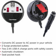 CyberPower CPS160PPB2U 160W Power Inverter - Black/Red - CPS160PPB2U