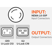 Vertiv Rack PDU, Switched, Unit Level, Vertical, 30A, 208V, (20)U-Lock C13/(4)U-Lock C19 - VP8941