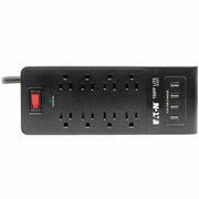 Tripp Lite Surge Protector Power Strip 8-Outlets 4 USB Ports 6ft Cord Black - 8 x NEMA 5-15R, 4 x USB - 1875 VA - 1800 J - 120 V AC Input - TLP864USBB