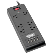 Tripp Lite Surge Protector Power Strip 6-Outlets 4 USB Ports 6ft Cord Black - 6 x NEMA 5-15R, 4 x USB - 1875 VA - 900 J - 120 V AC Input