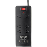 Tripp Lite Surge Protector Power Strip 6-Outlets 4 USB Ports 6ft Cord Black - 6 x NEMA 5-15R, 4 x USB - 1875 VA - 900 J - 120 V AC Input - TLP664USBB
