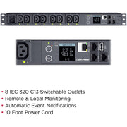 CyberPower PDU41005 Single Phase 100 - 240 VAC 20A Switched PDU - PDU41005