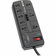 Tripp Lite Surge Protector 8-Outlet 2 USB Charging Ports Tel/Modem 8ft Cord - 8 x NEMA 5-15R, 2 x USB - 1875 VA - 1200 J - 120 V AC Input - Fax/Modem/Phone