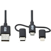 Tripp Lite by Eaton USB-A to Lightning, USB Micro-B and USB-C Sync/Charge Cable, Black, 6 ft.