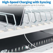 Tripp Lite by Eaton CS16USBWHG Hospital-Grade 16-Device UV Charging Cabinet, White - CS16USBWHG