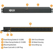 Tripp Lite by Eaton PDU1220T6 13-Outlets PDU - PDU1220T6