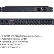 CyberPower Switched ATS PDU PDU44004 12-Outlets PDU - PDU44004