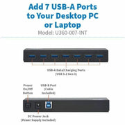 Tripp Lite by Eaton 7-Port USB-A Mini Hub - USB 3.2 Gen 1, International Plug Adapters - U360-007-INT