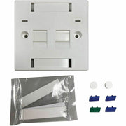 Tripp Lite by Eaton 2-Port UK-Style Keystone Wall Plate, Unloaded Shuttered Module, Icon Tabs, White - N042U-W02-ST