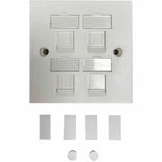 Tripp Lite by Eaton 4-Port UK-Style Keystone Wall Plate, Unloaded Shuttered Module, White - N042U-W04-S