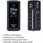 CyberPower UPS Systems CP1000AVRLCD Intelligent LCD -  Capacity: 1000 VA / 600 W - CP1000AVRLCD