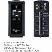 CyberPower UPS Systems CP850AVRLCD Intelligent LCD -  Capacity: 850 VA / 510 W - CP850AVRLCD