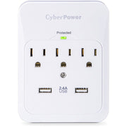 CyberPower CyberPower CSP300WUR1 Professional 3-Outlets Surge with 600J, 2-2.1A USB and Wall Tap - Plain Brown Boxes - CSP300WUR1 - Surge Suppressor/Protector, 125 V AC, 3 x NEMA 5-15R,2 x USB, 5 V DC, Professional Surge